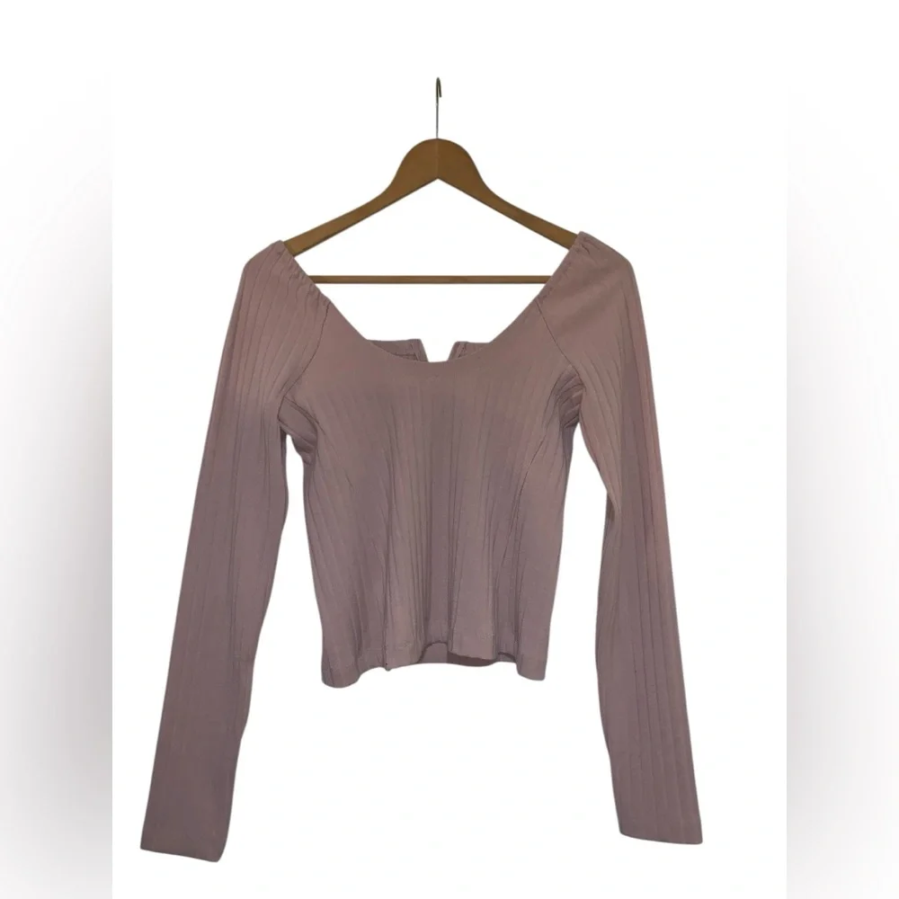 Free People After Party Top Ribbed Long-Sleeve Mauve Color Size M